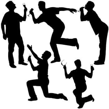 Silhouettes - Drinking Man 1 - Man drinking from a glass of wine - detailed vector illustrations