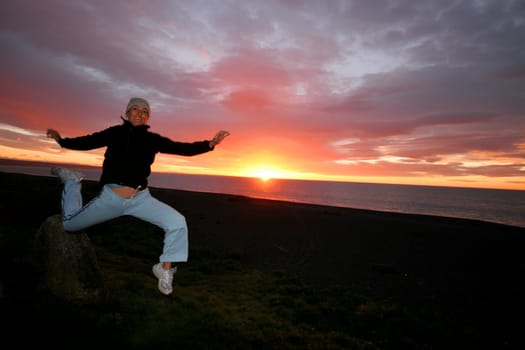 Womn jumping in the morning