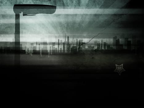 Dusky big city skyline. Apocalyptic scenario like.