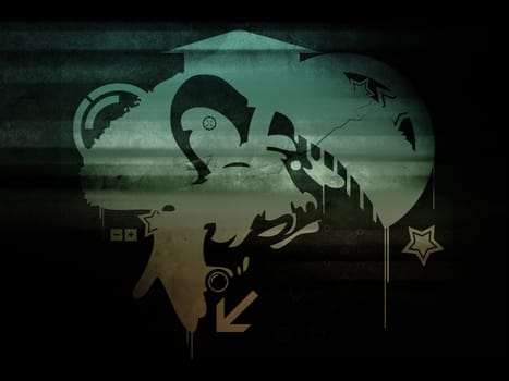 Graffiti styled image of a b-boy on abstract grungy wall.