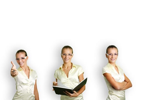 business collage of a young and successful woman in some business situations