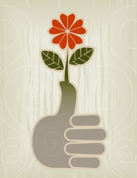 Stylized Green Thumb and Flower/Thumbs Up Concept Icon  Easy-edit layered file.