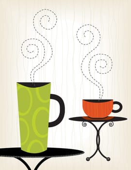 2 Whimsical Coffee cup illustrations  very stylized. Easy-edit layered file.