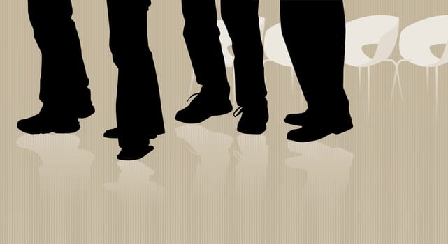 Silhouette of people waiting in line or queue  row of chairs in background  Easy-edit layered file.