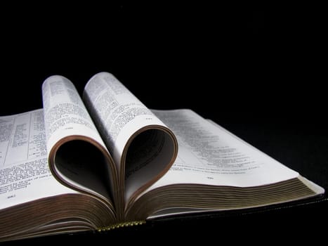 Pages of a Holy Bible curled into a heart.