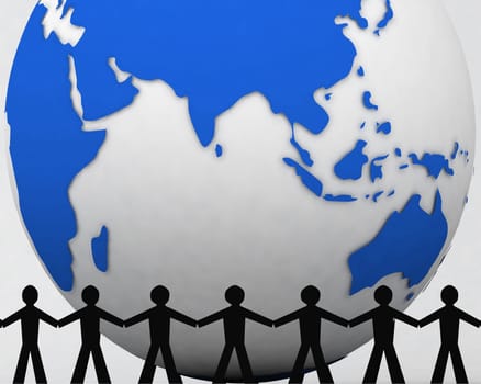 3d rendered globe and people connecting