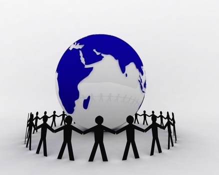 3d rendered globe and people connecting
