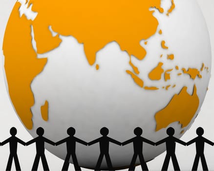 3d rendered globe and people connecting