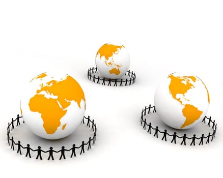 3d rendered globes and people connectiong