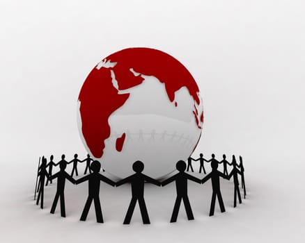 3d rendered globe and people connecting