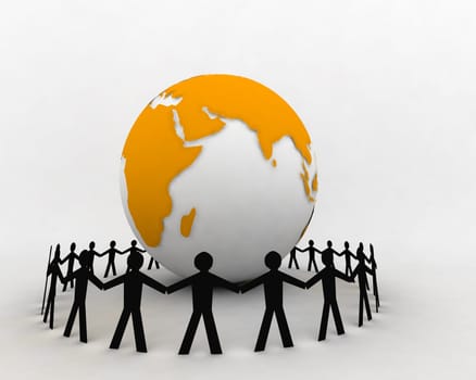 3d rendered globe and people connecting