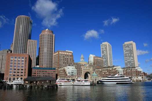 A view of Boston Harbor including Rowes Wharf.