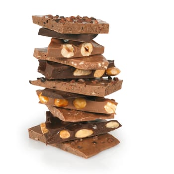 Slabs of assorted delightful chocolate goodness stacked on top of each other. Sweet!