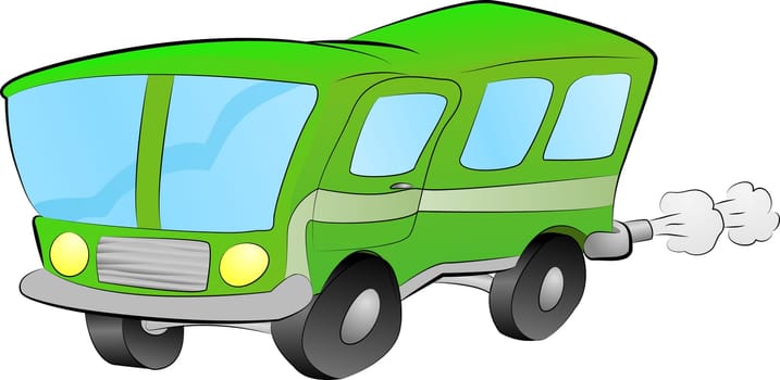 An illustration of a funky green bus