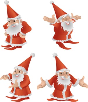 An illustration of a very cool cute Father Christmas in four different poses