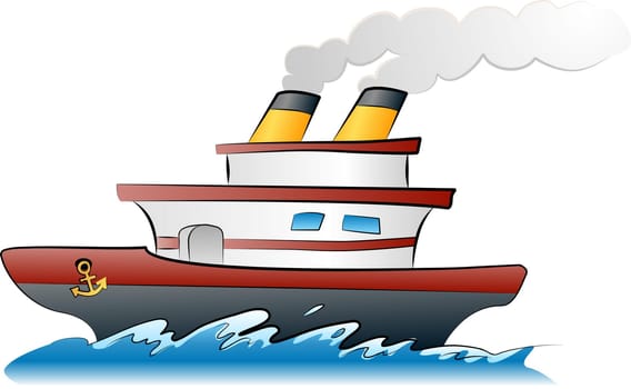 An illustration of a ship sailing across the waves