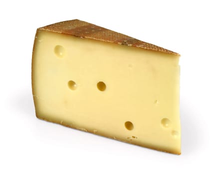 A big wedge of Swiss cheese. Isolated image with clipping path included.