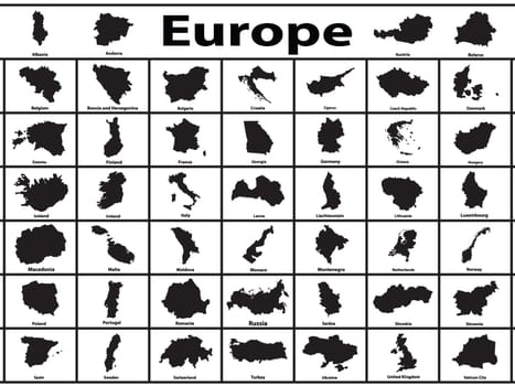 Vector silhouettes of European countries.