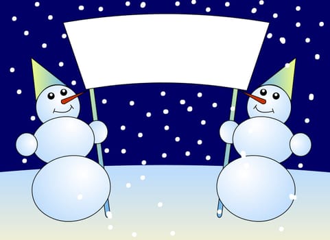 Snowmen holding empty sign