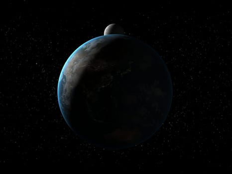 3d rendered illustration of the earth and the moon