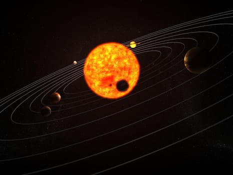 3d rendered illustration of the sun and the planets