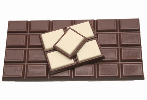 Tile of tasty chocolate on a white background