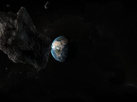 3d rendered illustration of a dangerous asteroid near by the earth