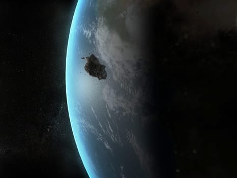 3d rendered illustration of a dangerous asteroid near by the earth