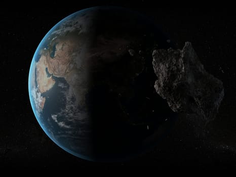3d rendered illustration of a dangerous asteroid near by the earth
