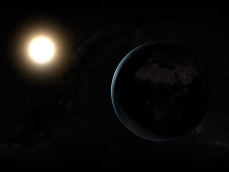 3d rendered illustration of the sun behind the earth