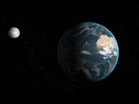 3d rendered illustration of the earth and the moon