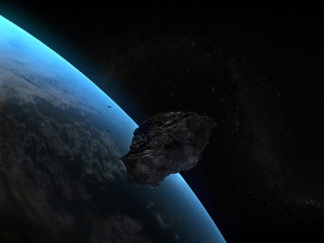 3d rendered illustration of a dangerous asteroid near by the earth