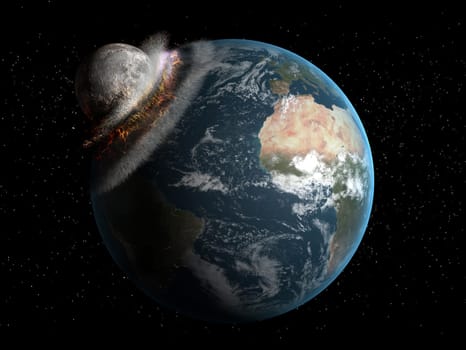 3d rendered illustration of a earth and the moon collision