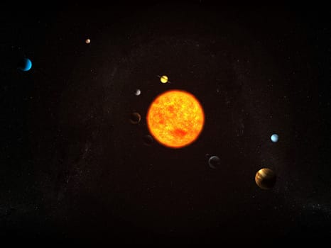 3d rendered illustration of the sun and the planets
