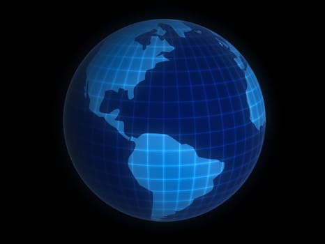 3d rendered illustration of a blue wire globe