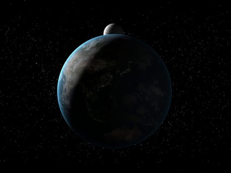 3d rendered illustration of the earth and the moon