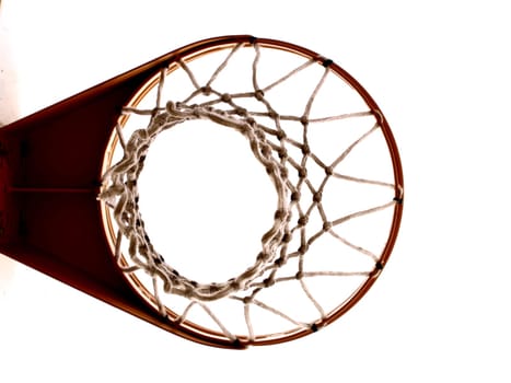 basketball goal shot from underneath, white sky