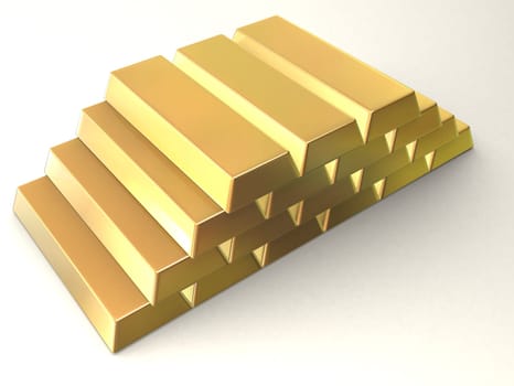 3d rendered illustration from packs of gold bars