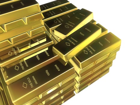 3d rendered illustration from packs of gold bars