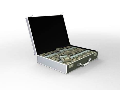 3d rendered illustration of a black money case with many dollar notes