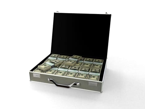 3d rendered illustration of a black money case with many dollar notes