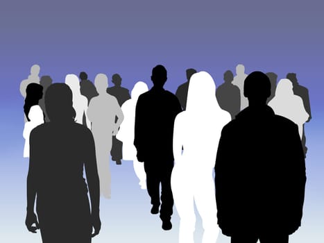 Illustrated crowd of people of various shades