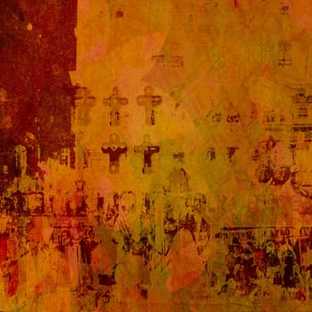 grungy collage of crosses and religious figures