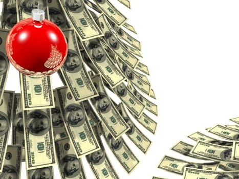 Dollars notes maden as Christmass tree against white background