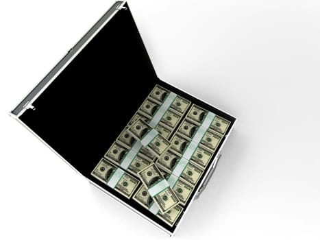 3d rendered illustration of a black money case with many dollar notes