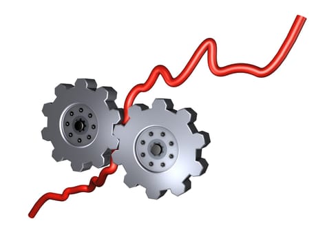 Two cogs with a chart curve in action