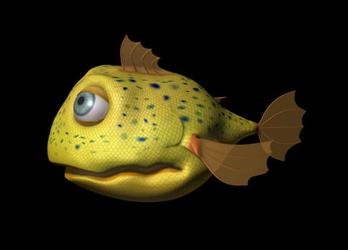 a yellow comic fish with big eyes looking friendly