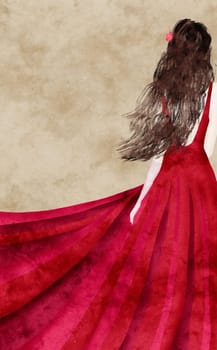 back, ball, beautiful, dance, dark, debutante, dress, female, flower, formal, girl, glove, hair, long, open, passion, proms, red, turned, wear, white, woman, young, youth
