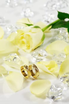 Wedding still life with beautiful golden rings
