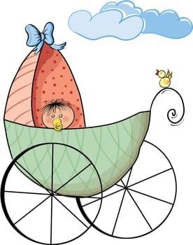Illustratio of a baby and baby-car